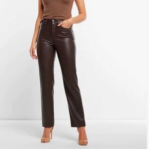 Express Women’s Super High Waisted Faux Leather Modern Straight Brown Pants 10
